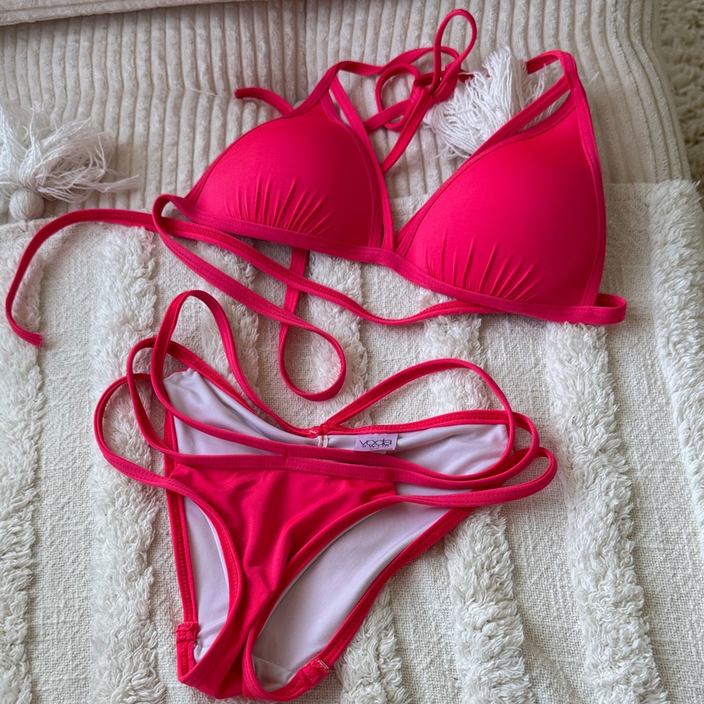 Voda Swim Pink Bikini Set in Hot Coral